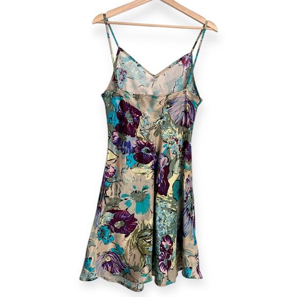 Vintage Partners Mervyns 100% Silk Floral Mini V Neck Slip Dress Women's Size M - Picture 2 of 6